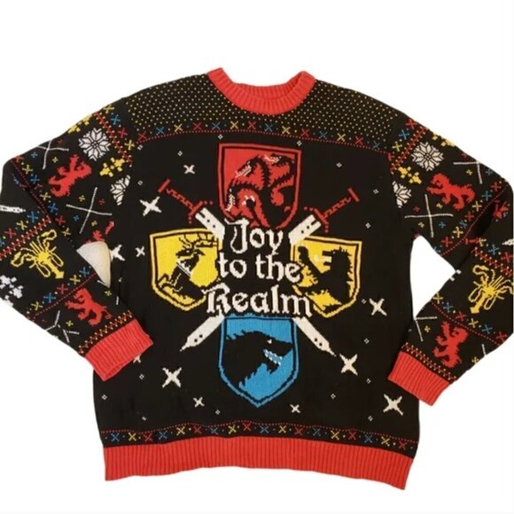 HBO Game Of Thrones Sweater M Ugly Christmas Westeros Joy To The Realm Knit Xmas - Picture 3 of 6